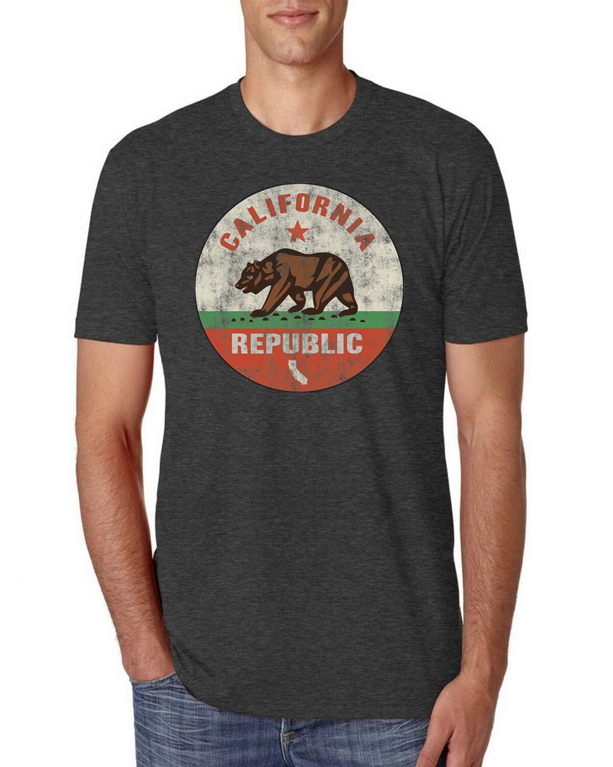 California Republic Distress Circle Flag Men Premium Tri Blend T-Shirt