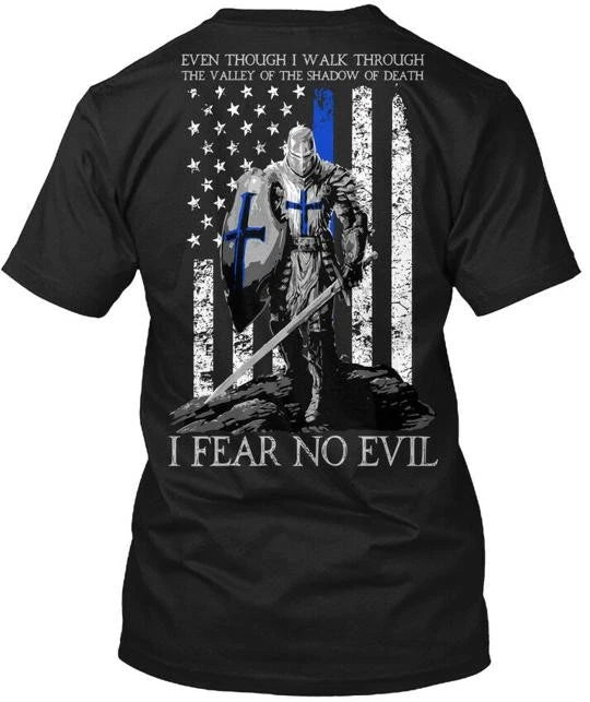 Crusader Knight I Fear No Evil Death American Flag T-Shirt Made in USA S-5XL