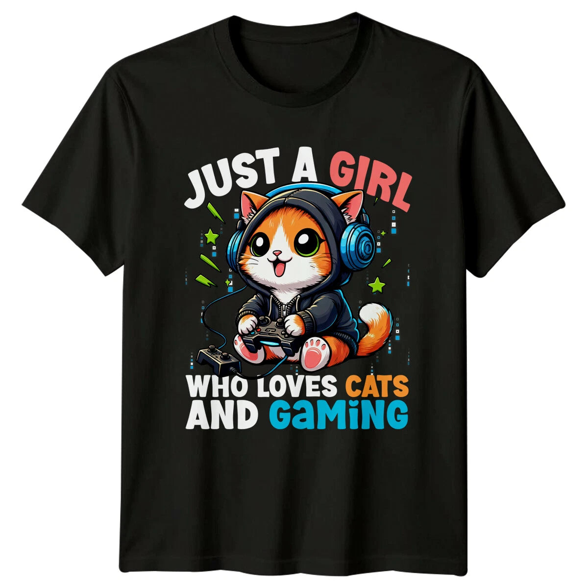 Just A Girl Who Loves Cats And Gaming Gamer Cat T-Shirt