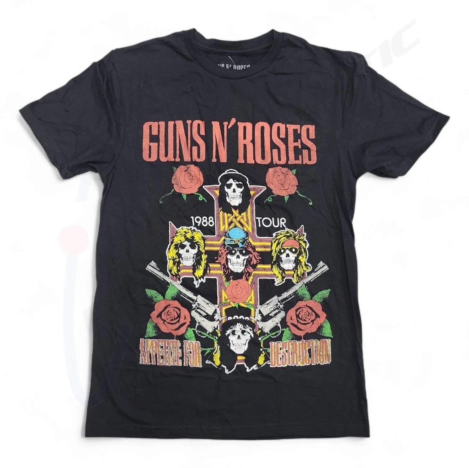 Guns N' Roses 1988 Appetite for Destruction Tour Style Black Cotton Shirt, Small