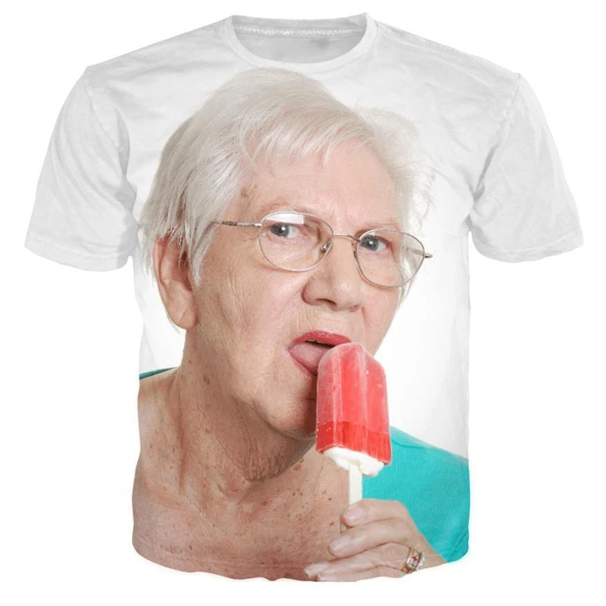 Fashion Senior Women Licking Red Popsicle 3D Printed T-Shirt
