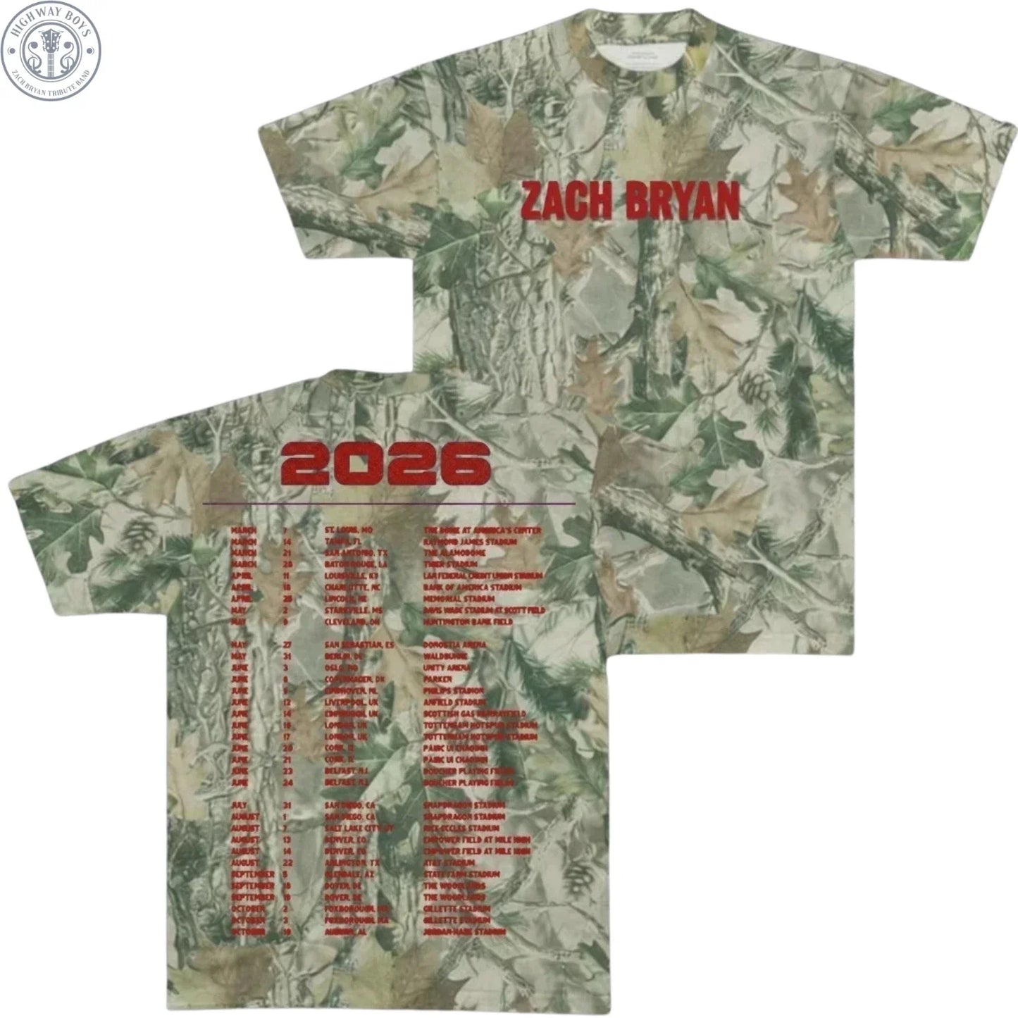 Zach Bryan Tshirt Tour 2026 With Heaven On Top Merch Camo Shirt All Sizes