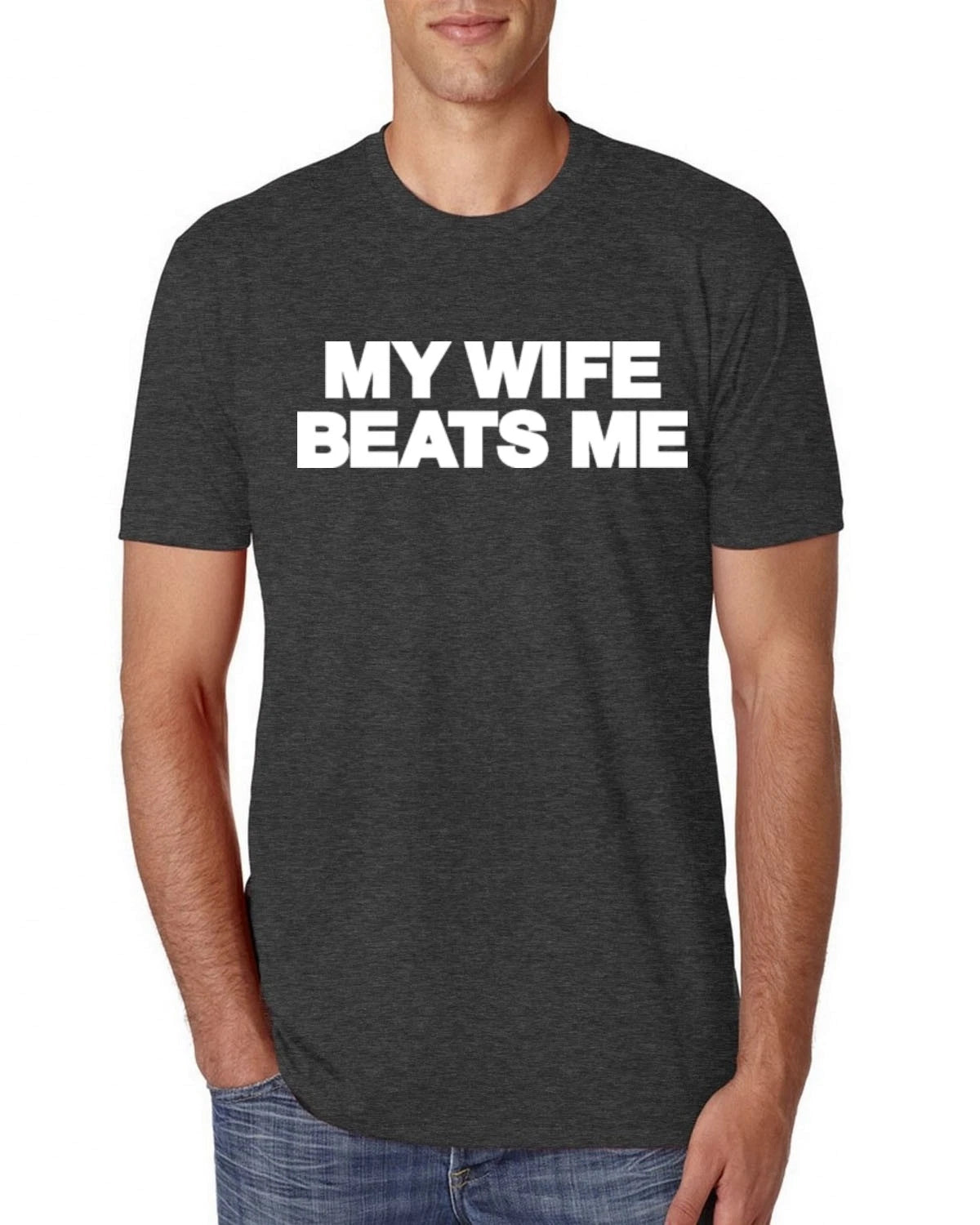 My Wife Beats Me Funny Husband Wife His Hers Mens Premium Tri Blend T-Shirt