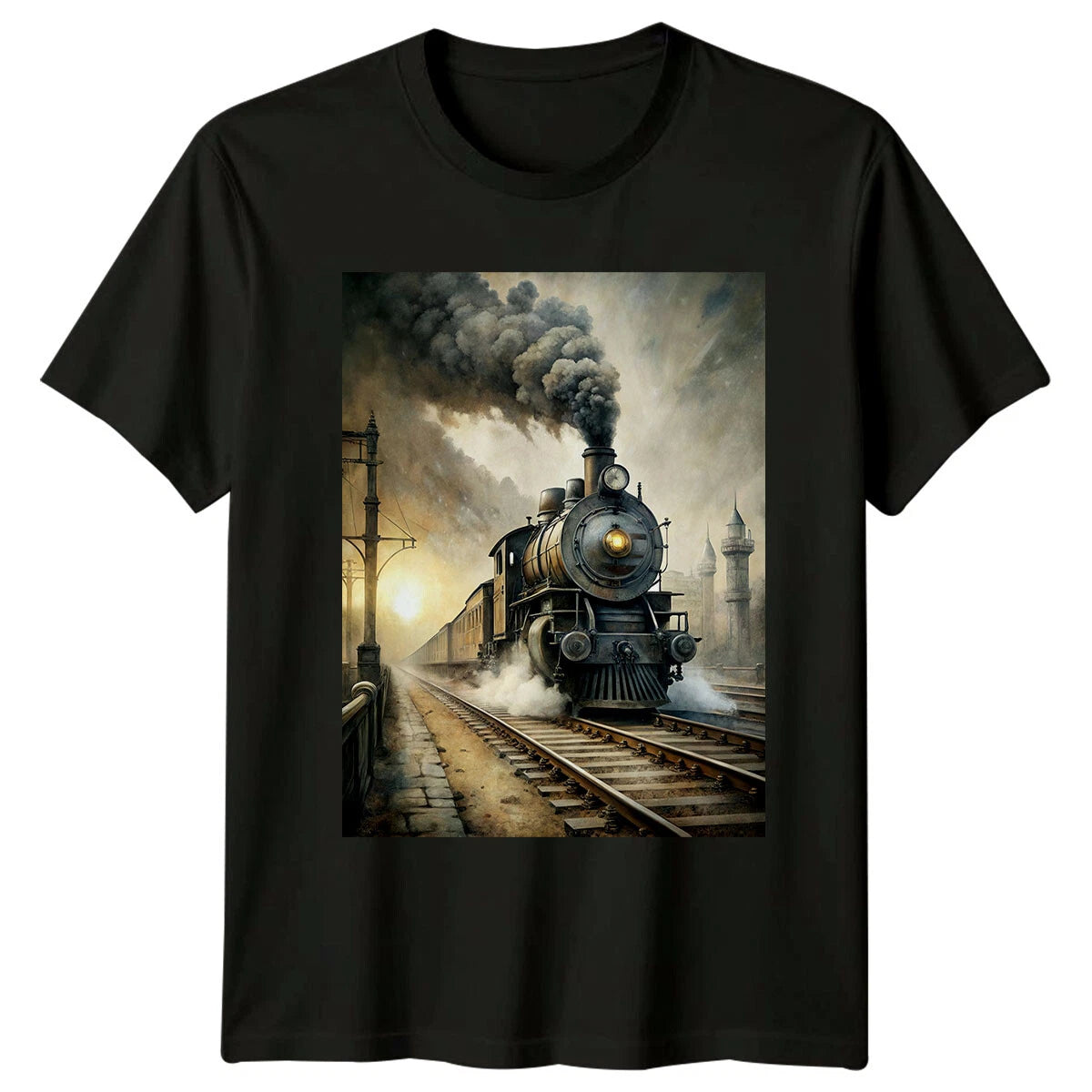 Vintage Steam Train Transportation Mens T-Shirt Womens Locomotive Graphic Tee