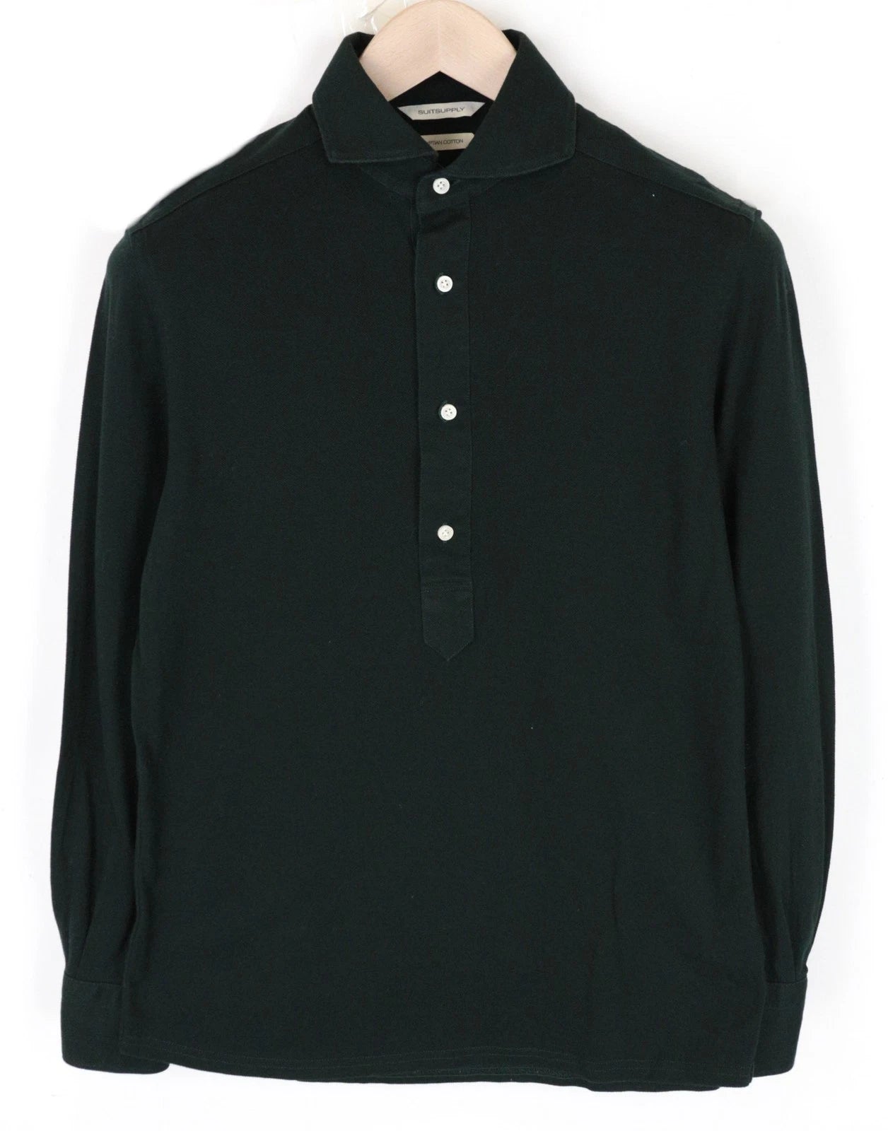 Suitsupply Men's T-Shirt 37/38/14.5/15 Green Extra Slim Fit Polo Long Sleeve