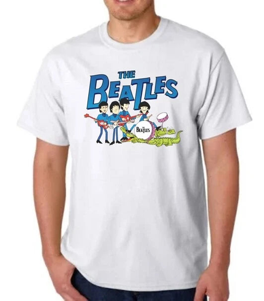 THE BEATLES CARTOON ALLIGATOR T-SHIRT!  John Paul George Ringo