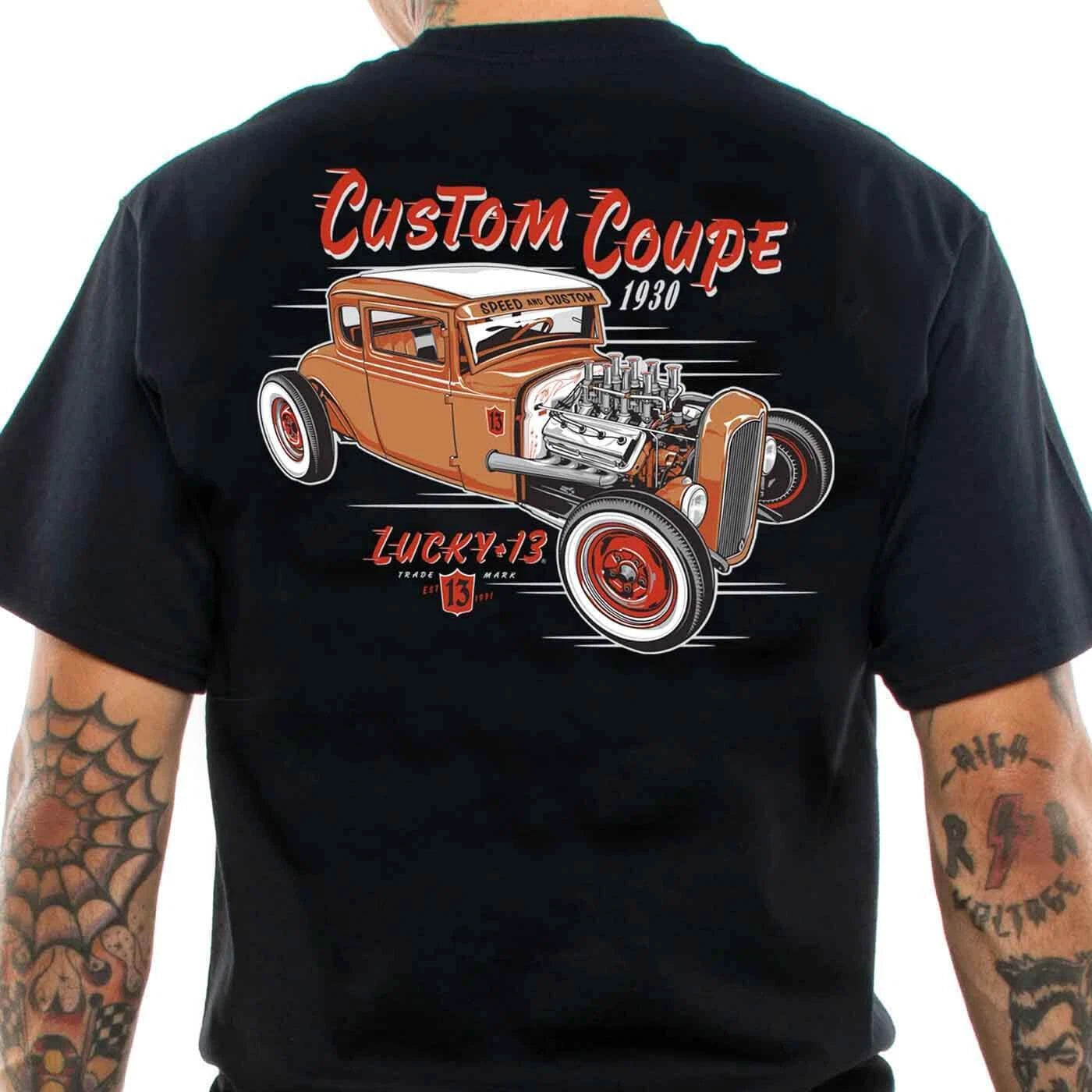 Lucky 13 Custom Coupe Men's T-Shirt Kustom Kulture Rockabilly Retro Hot Rod