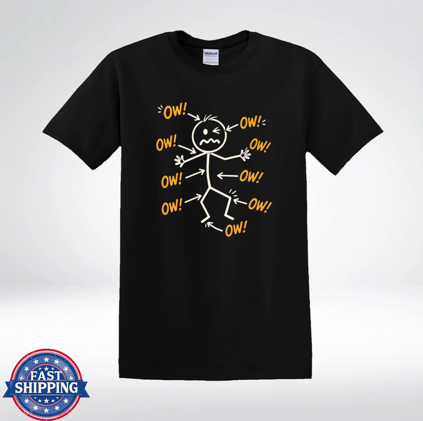 Funny OW Pain Stick Figure Shirt Body Ache Humor T-Shirt