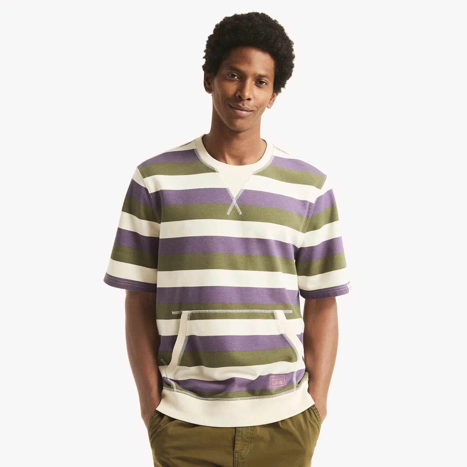 NAUTICA JEANS CO Striped Grape Pocket T-Shirt Classic Fit Cotton Lightweight 2XL
