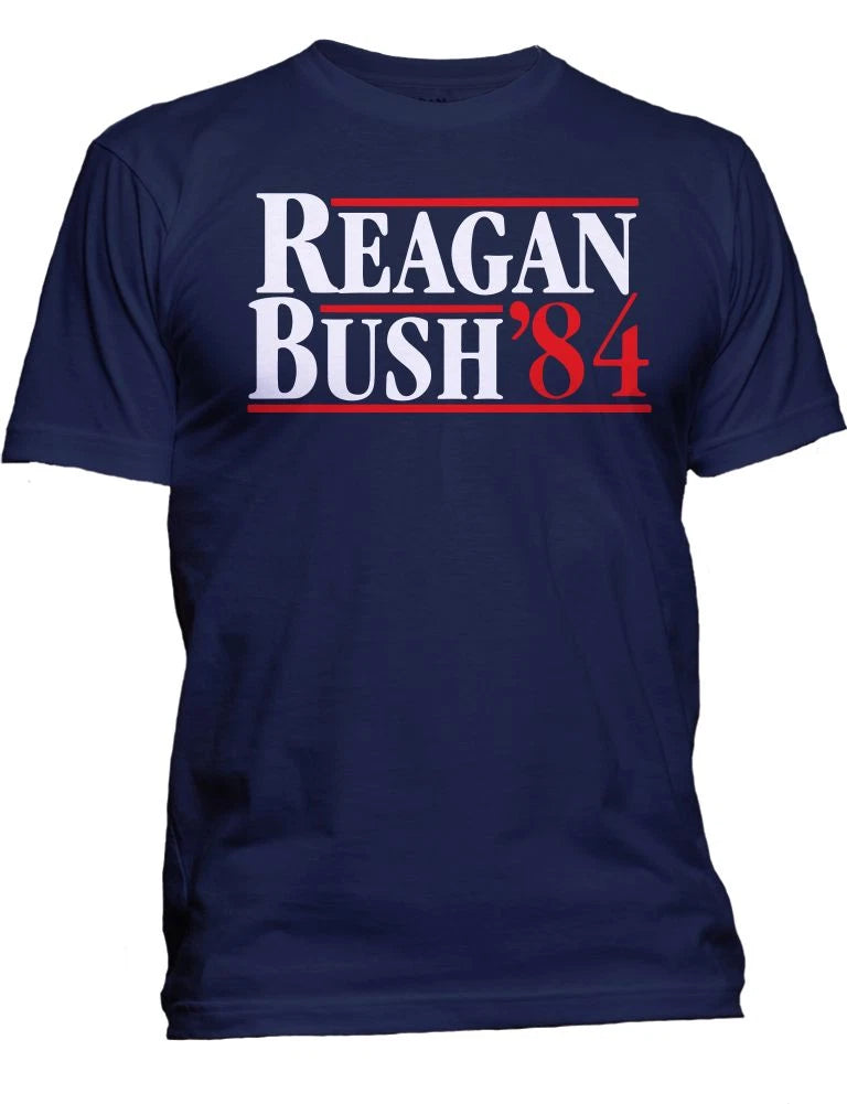 New Men's REAGAN BUSH 84 Retro Political T-Shirt Funny USA College Tee Shirt