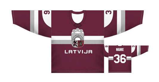Team Latvia Latvija 2025 Red Ice Hockey Jersey Custom Name and Number
