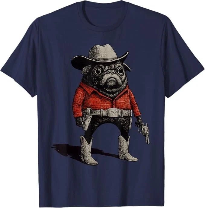Cowboy Pug Dog Funny Western Outfit Red Pug Cowboy Meme T-Shirt