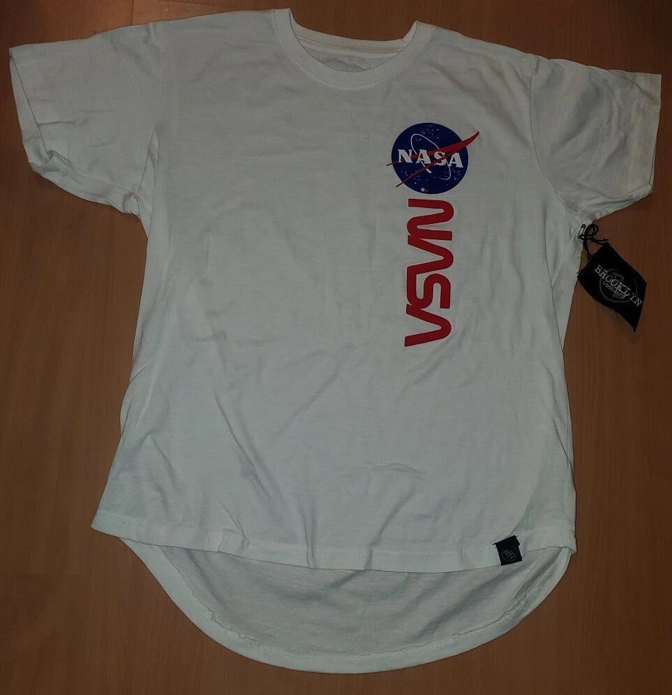 NASA Rare 100% Cotton White Soft Tagless Short Sleeve T-Shirt Slightly Imperfect