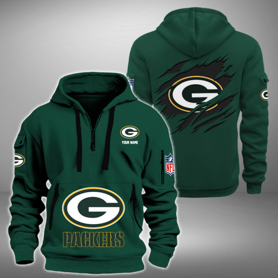 Personalize Green Bay Football Team Quarter Zip Hoodie