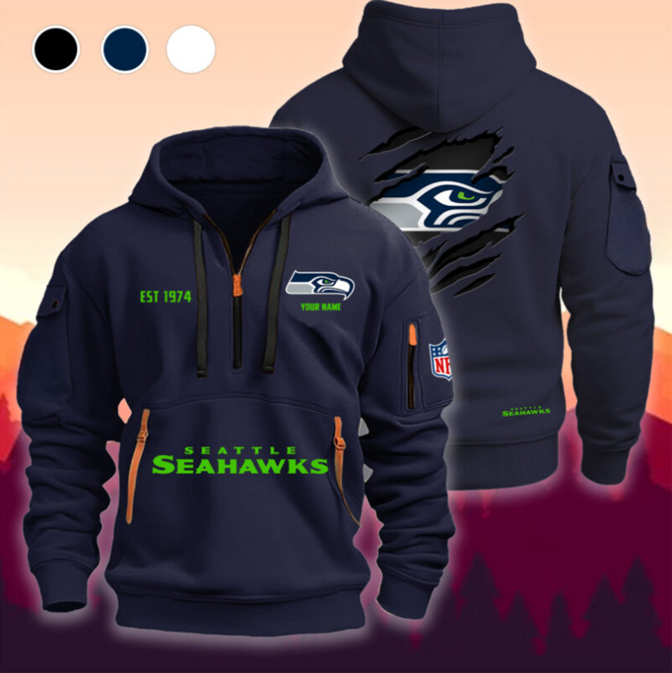 Personalize Seattle Seahawks Football Team Quarter Zip Hoodie