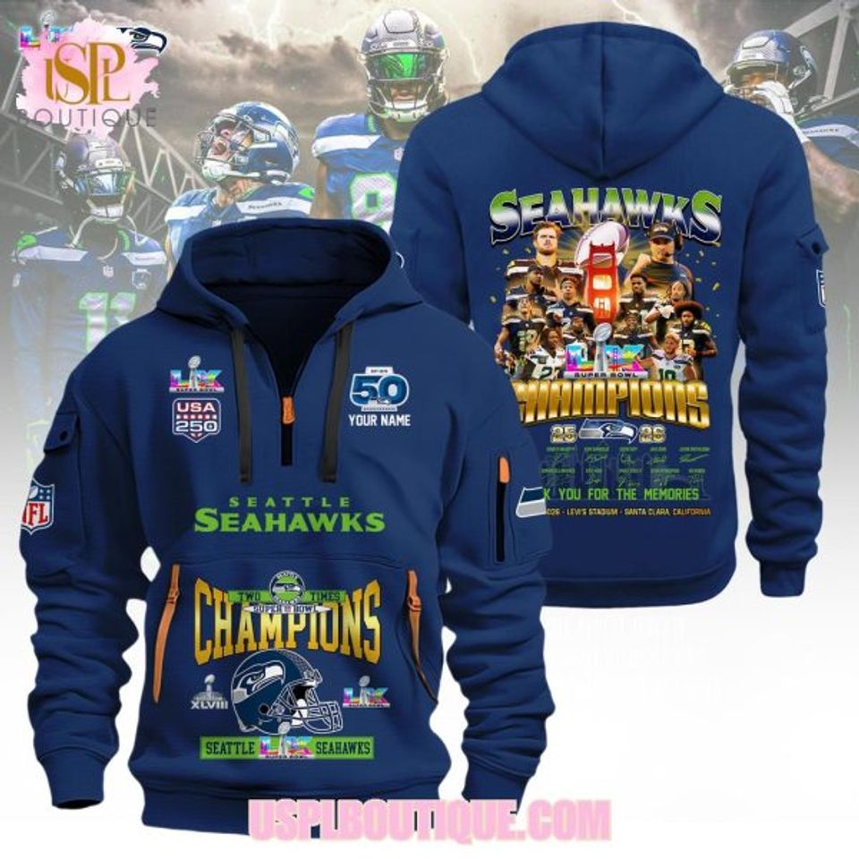 Seattle Seahawks Super Bowl Champions 25-26 Quarter Zip Hoodie