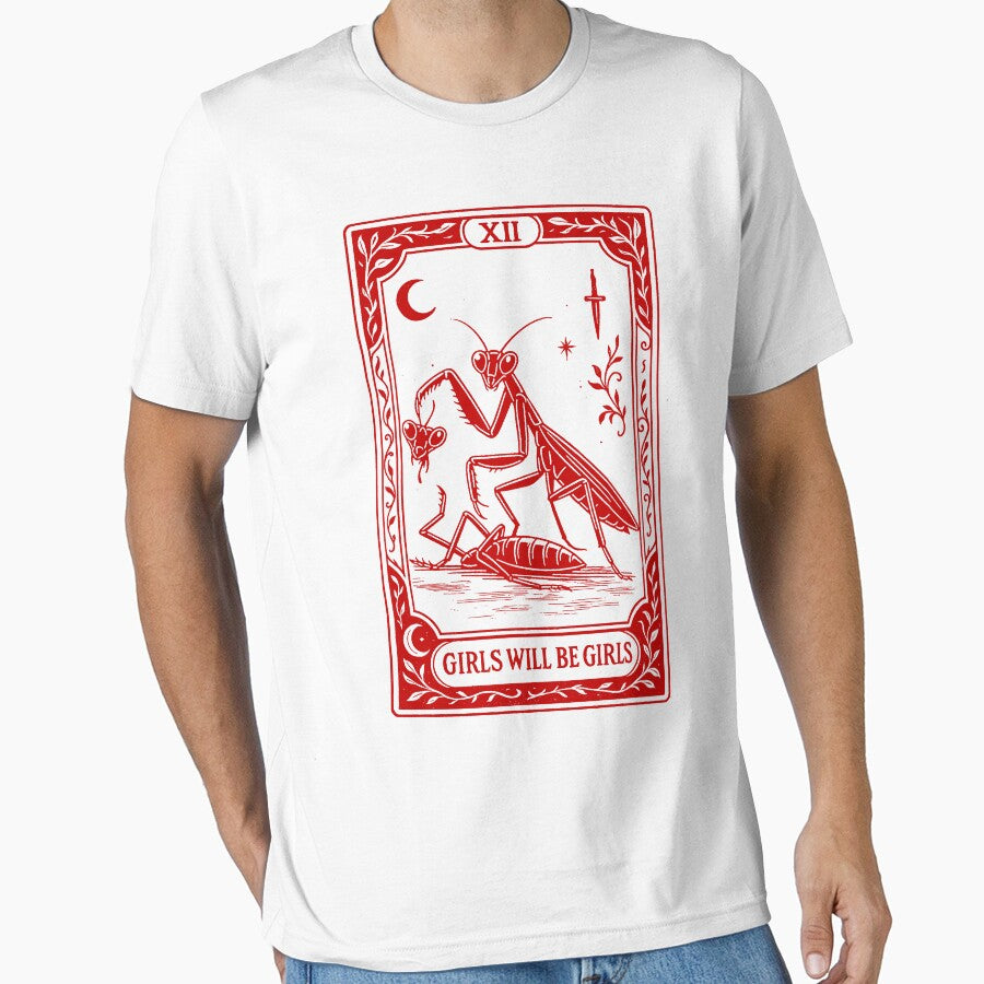 Girls Will Be Girls - Praying Mantis Tarot Card Shirt, Unisex Tarot Card Shirt, Bookish Gift, Funny Feminism Vintage T Shirt, Y2k Aesthetic by samidsou