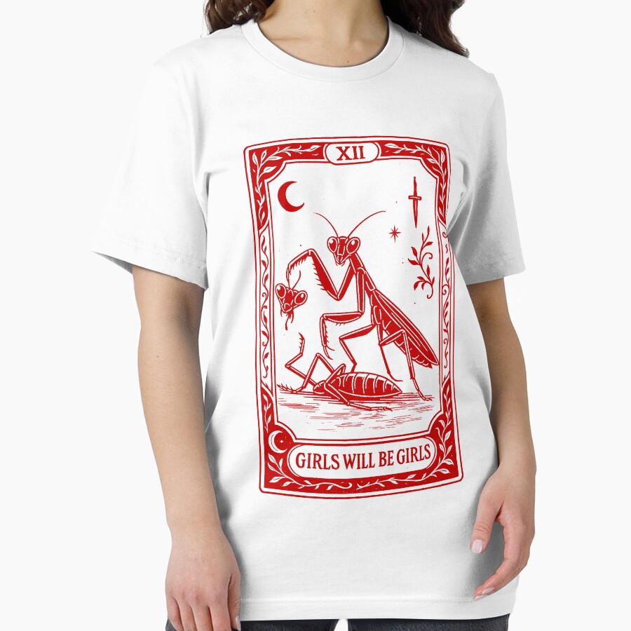 Girls Will Be Girls - Praying Mantis Tarot Card Shirt, Unisex Tarot Card Shirt, Bookish Gift, Funny Feminism Vintage T Shirt, Y2k Aesthetic by samidsou