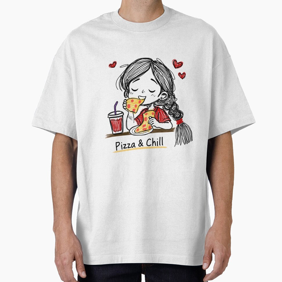Thursday Mood Sticker Pizza and Chill | Funny Relatable Tired Girl Cartoon Aesthetic by Moodypops