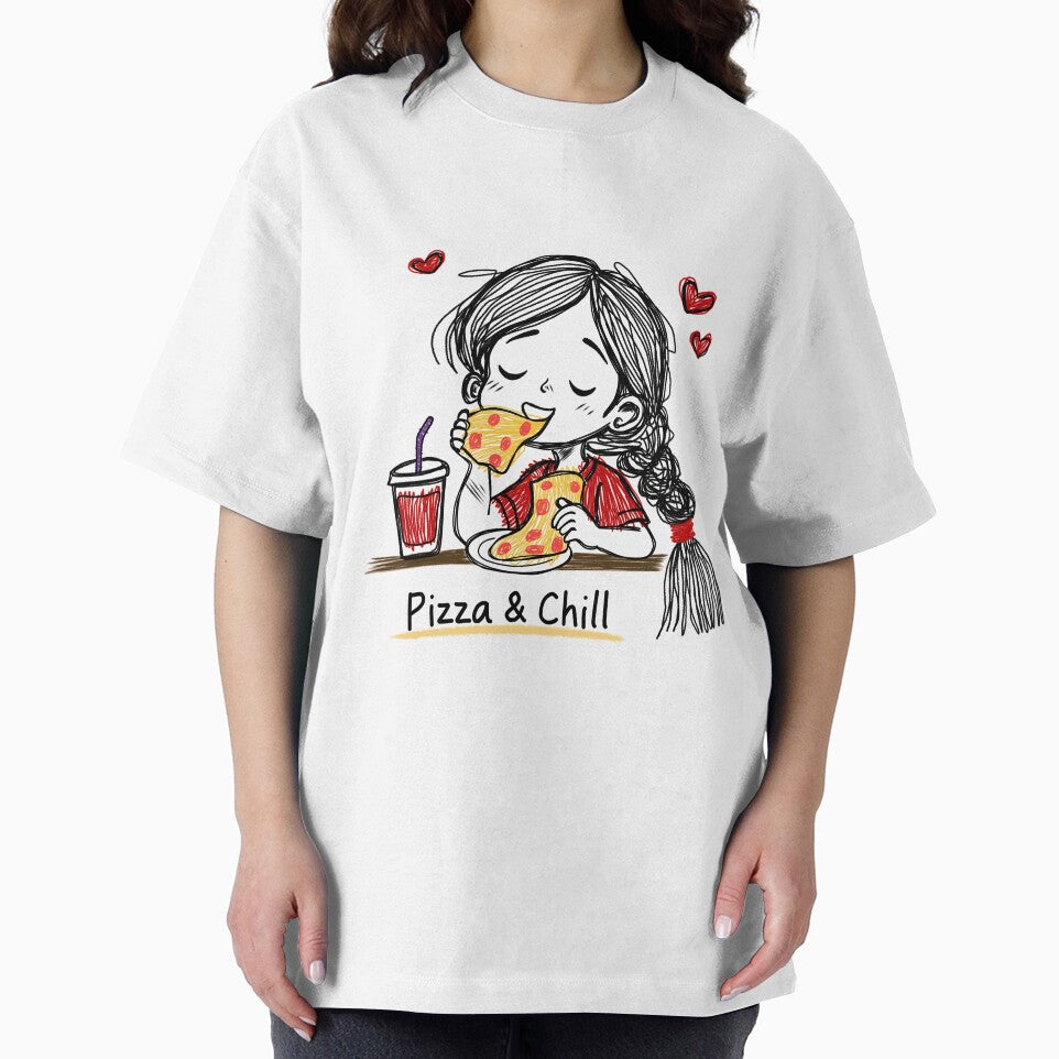 Thursday Mood Sticker Pizza and Chill | Funny Relatable Tired Girl Cartoon Aesthetic by Moodypops